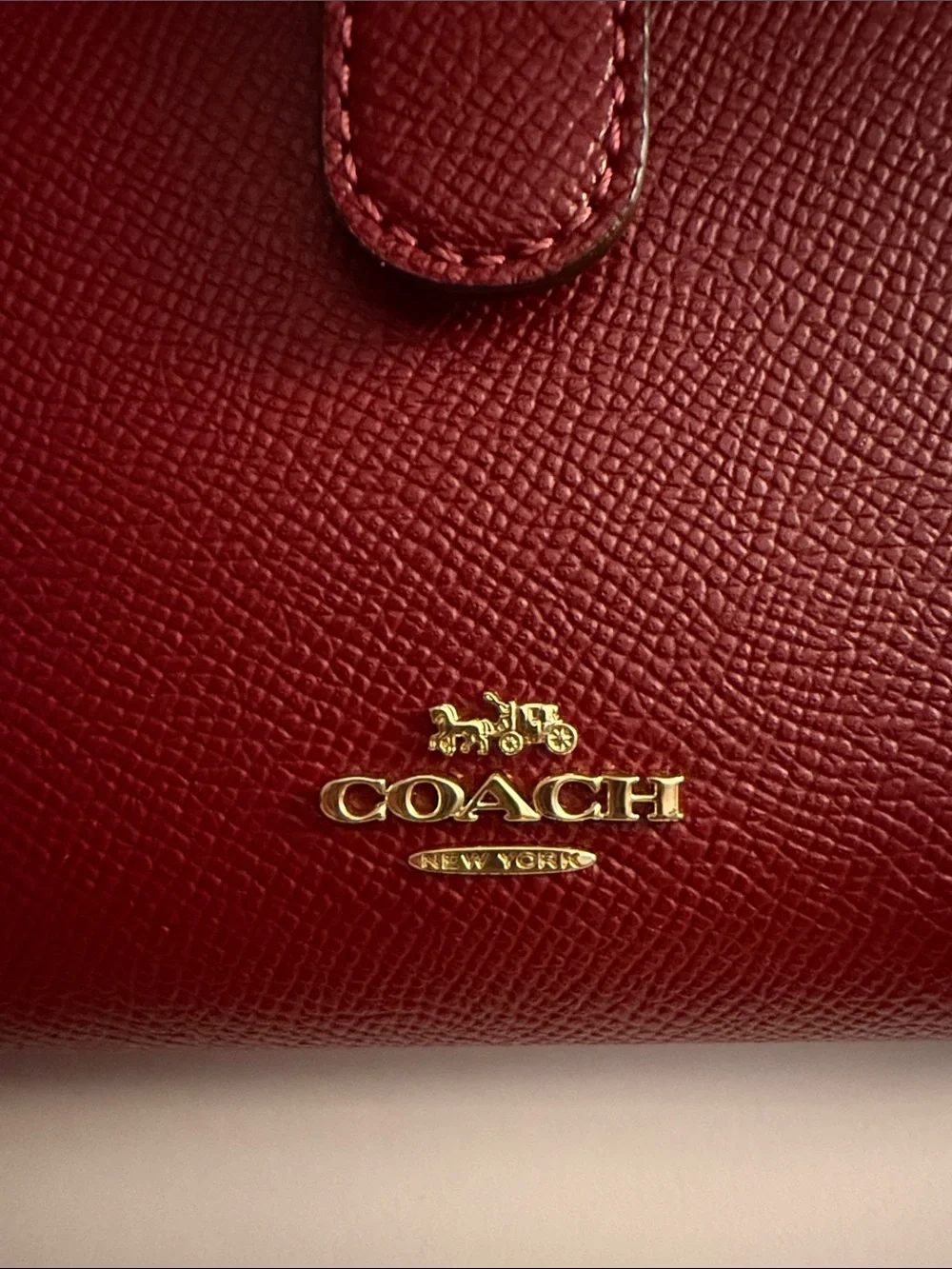 Coach Red Saffiano Leather Snap Wallet with Gold Logo